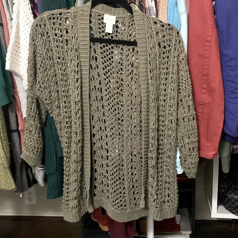 Chicos Green “holy” Open Sweater Quick List